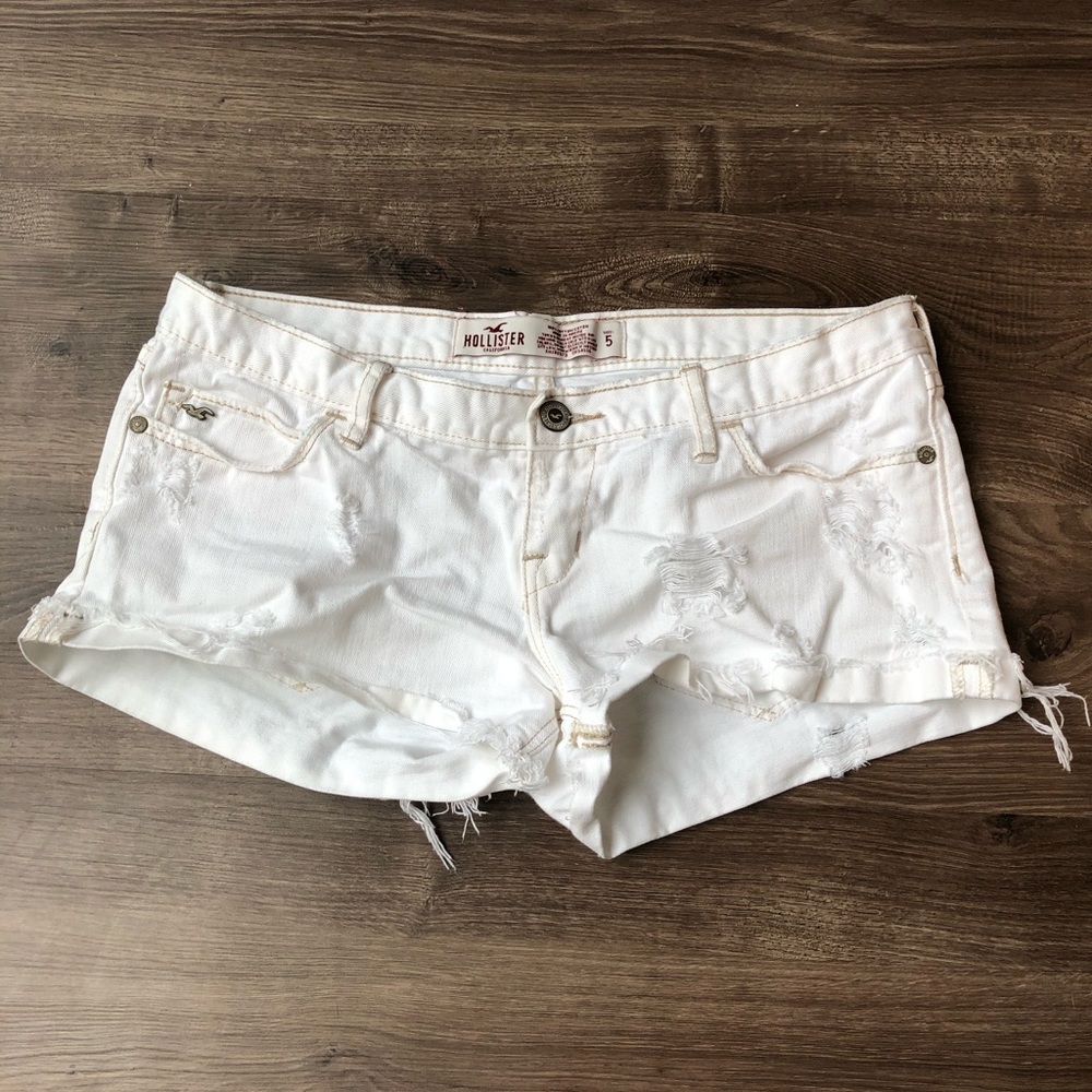 Hollister white denim distressed mini shorts